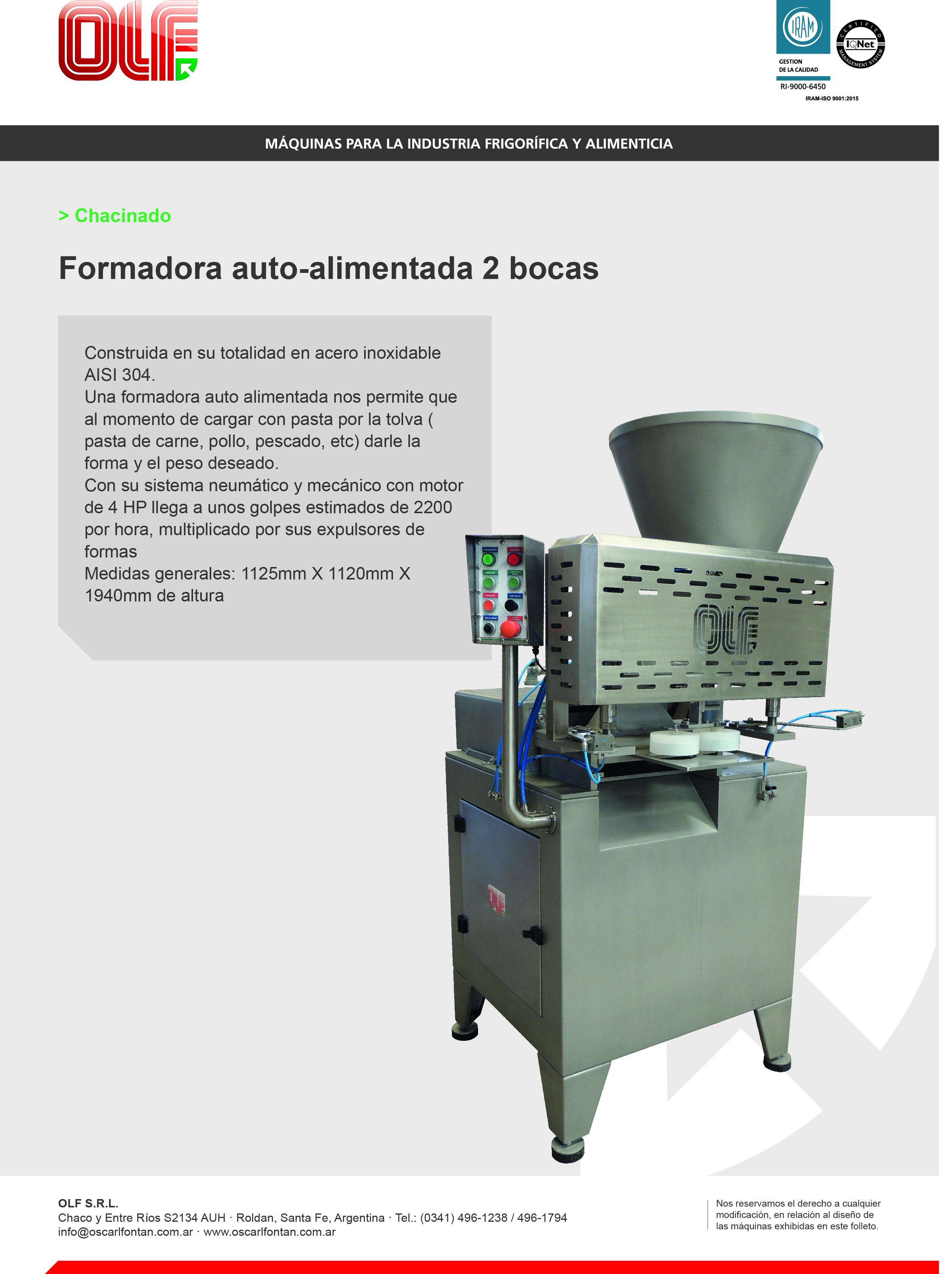 Formadora de hamburguesas 2 bocas